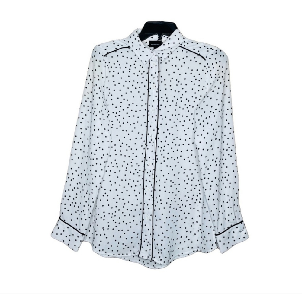 Who What Wear White Blouse with black polka dots, Long sleeves size S